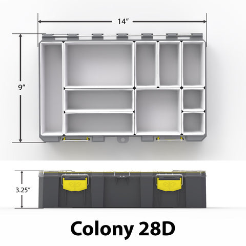 Colony 28D Dimensions - 14" x 9" x 3.25"