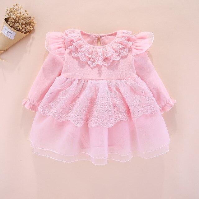 pink long sleeve ruffle dress