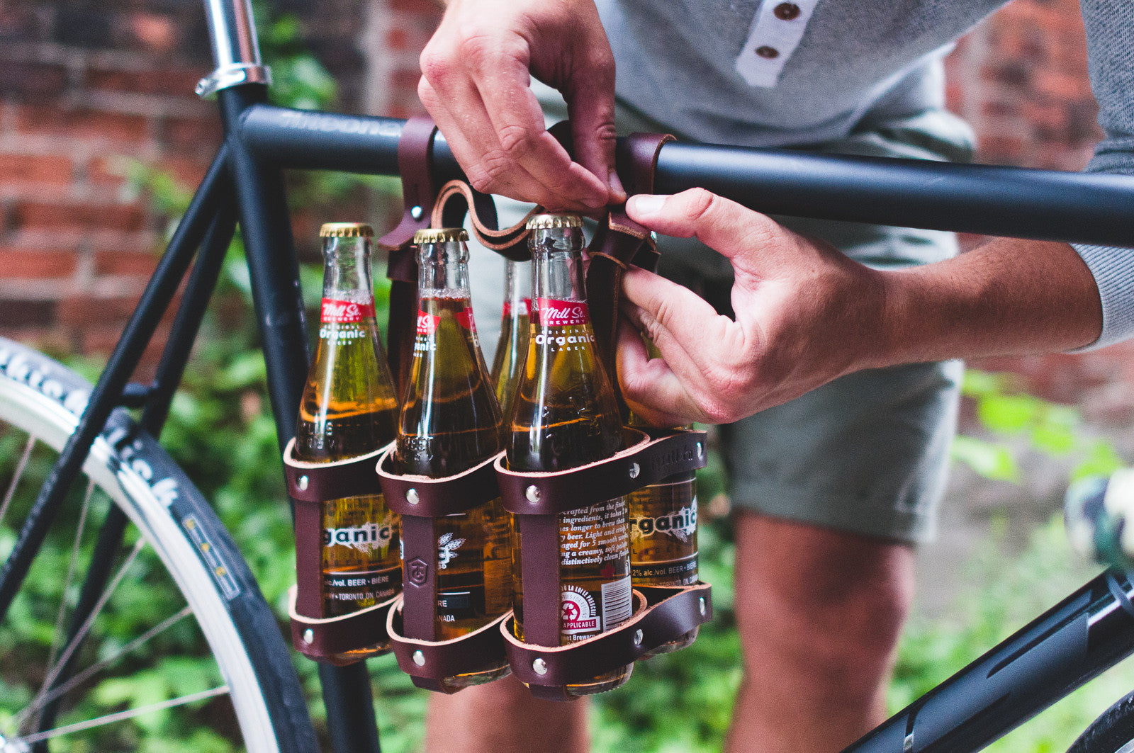 leather bike beer holder