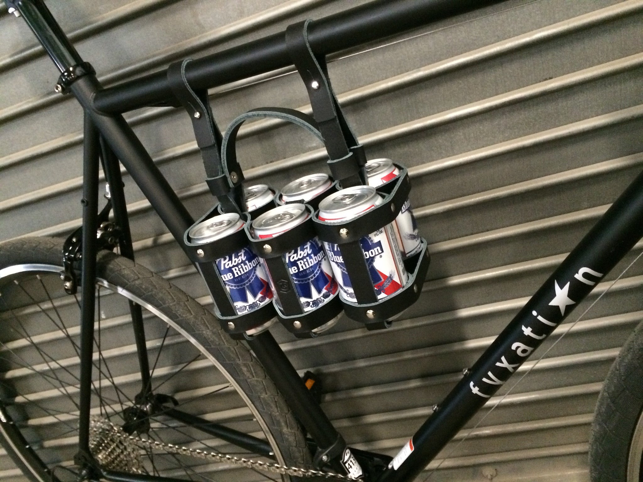 leather bike beer holder