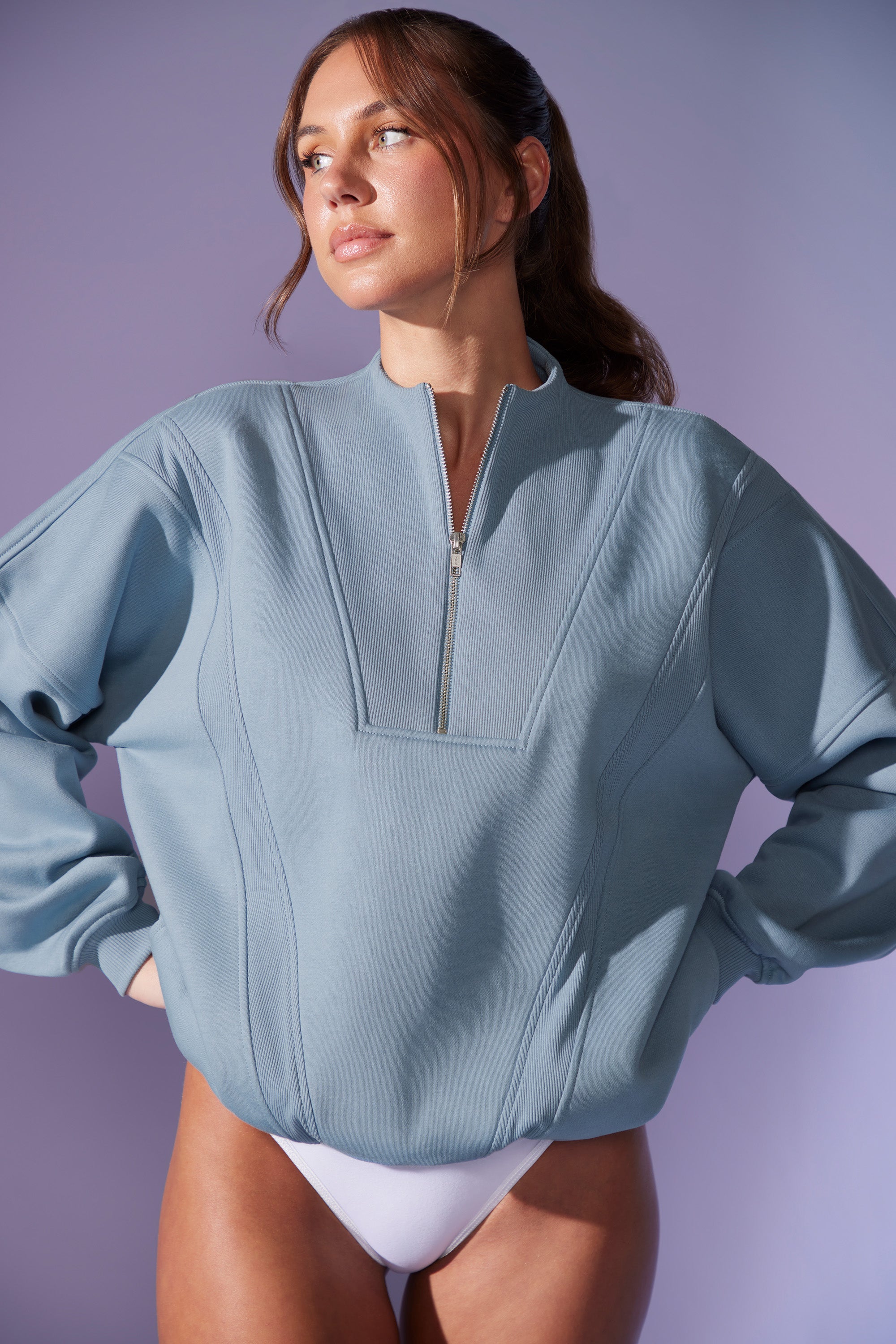 Comfort Zone - Oversized Half Zip Sweatshirt in Denim Blue