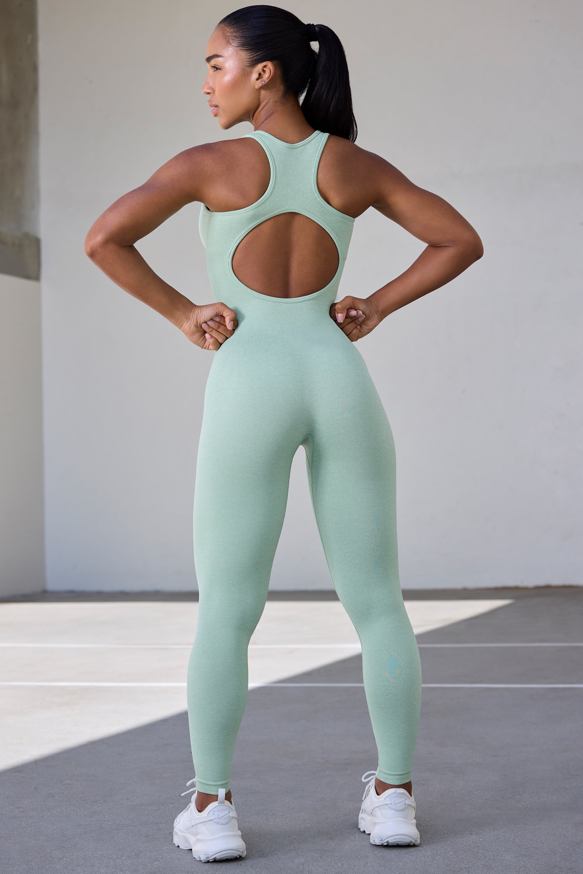 Velocity Super Sculpt Seamless Zip Up Full Length Unitard in Sky