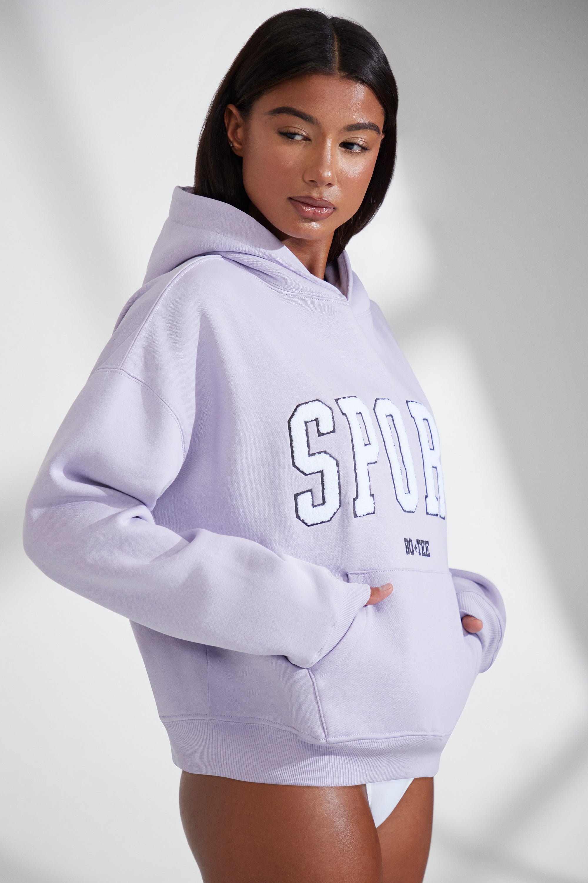 Varsity - Oversized Hooded Sweatshirt in Lavender