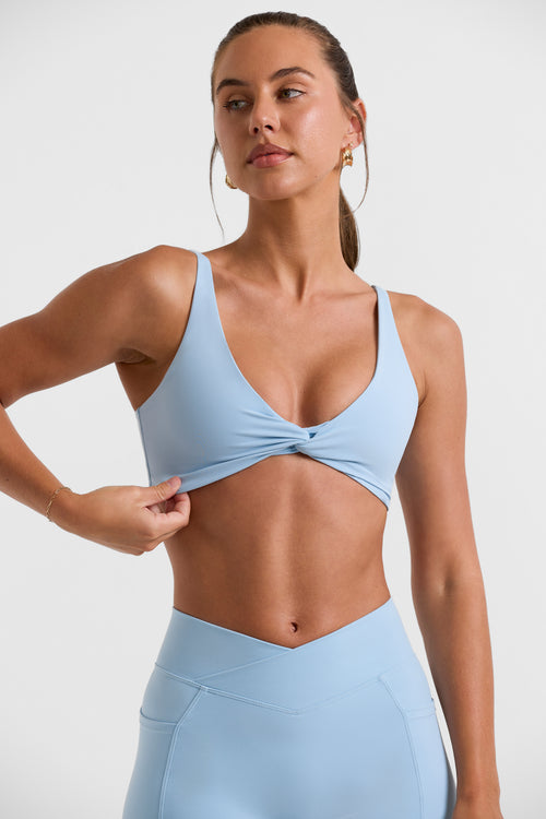 Cut Out Back Sports Bra in Ice Blue