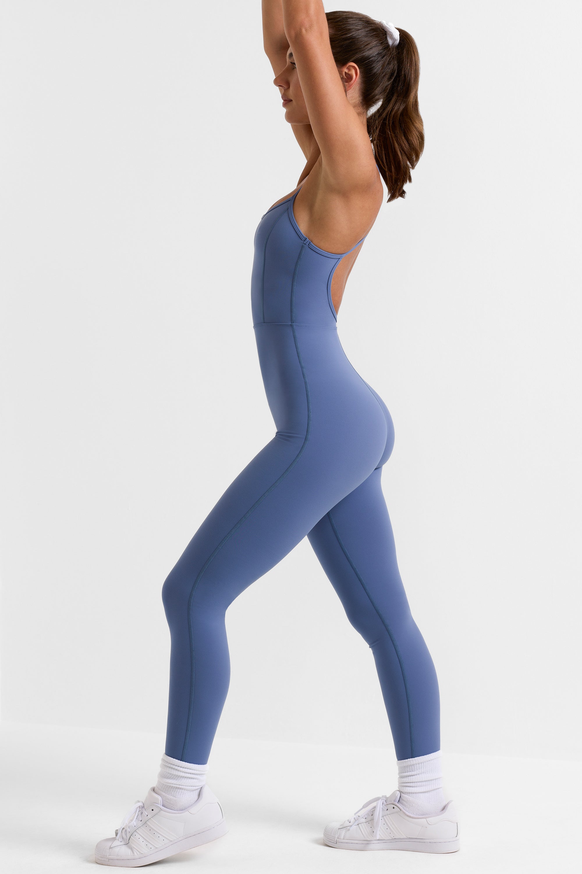 Ace - Open Back Full Length Unitard in Slate Blue