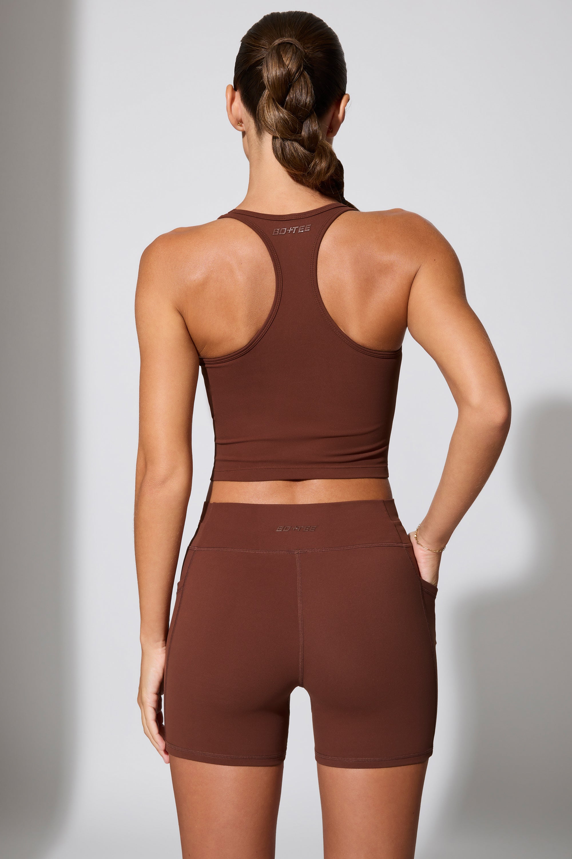 All Fired Up Petite High Waist Split Flare Ribbed Leggings in Brown