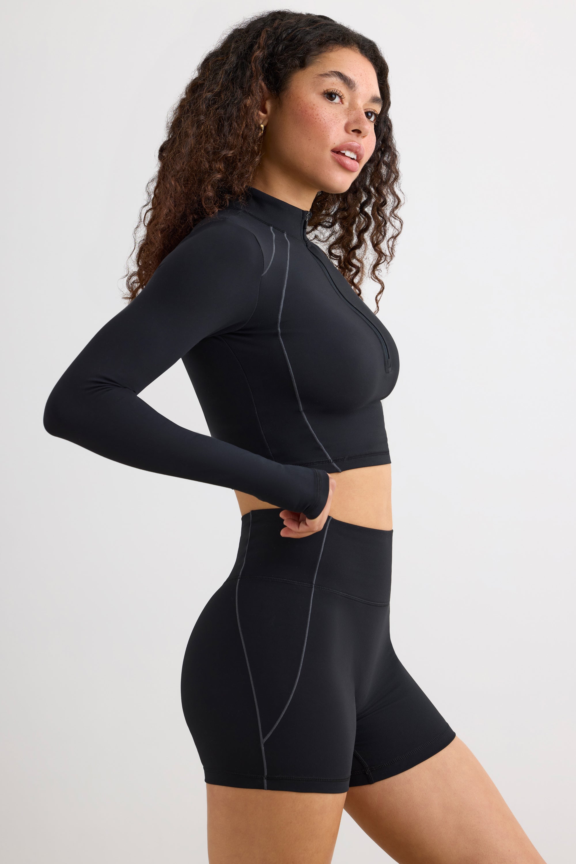 Process - Soft Active Half Zip Crop Top in Black