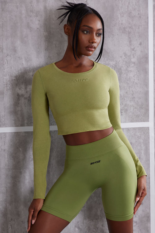 Stretch Asymmetric Sports Bra in Olive