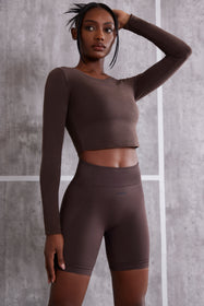 All Fired Up Petite High Waist Split Flare Ribbed Leggings in Brown