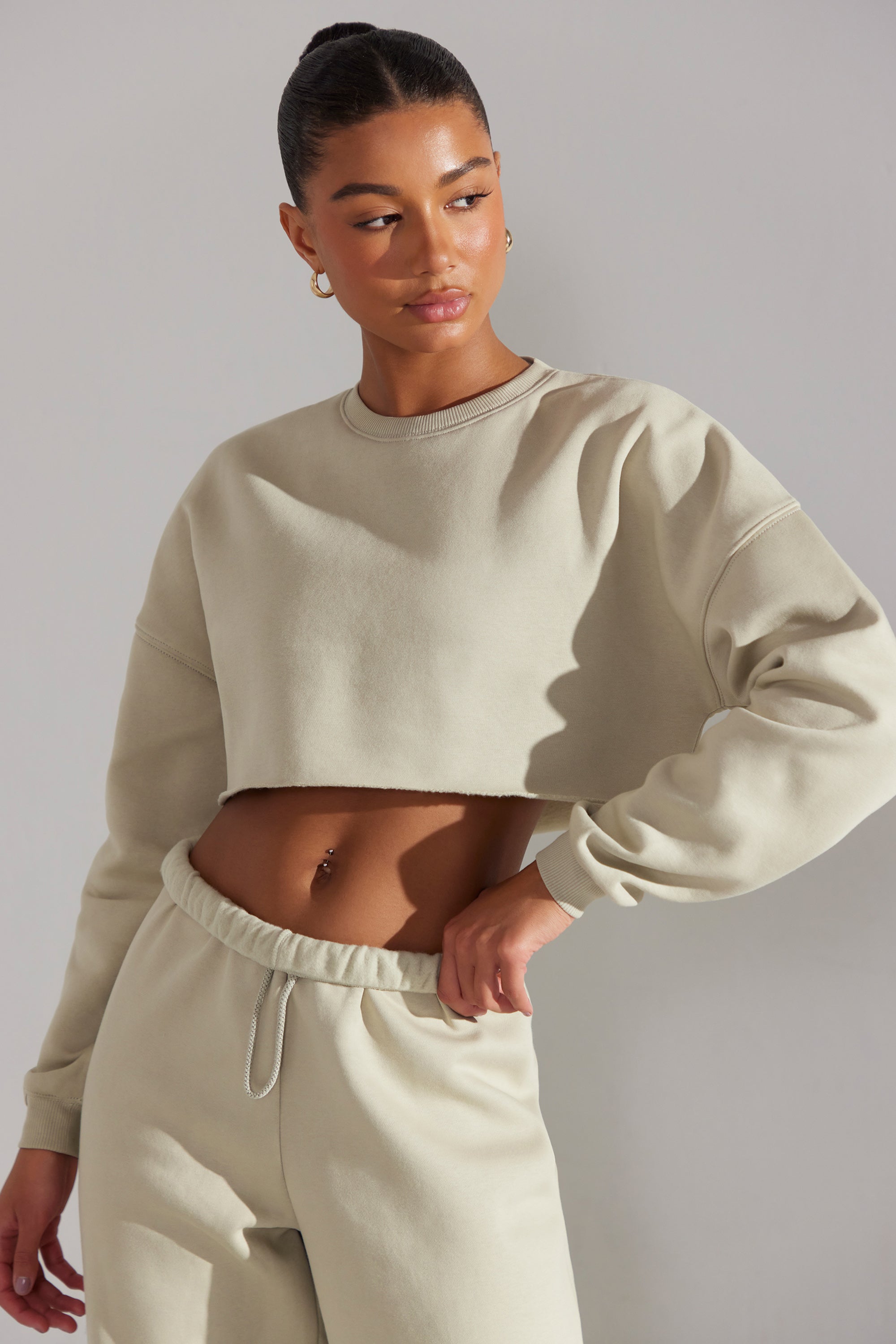 Fundamental - Cropped Oversized Sweatshirt in Limestone