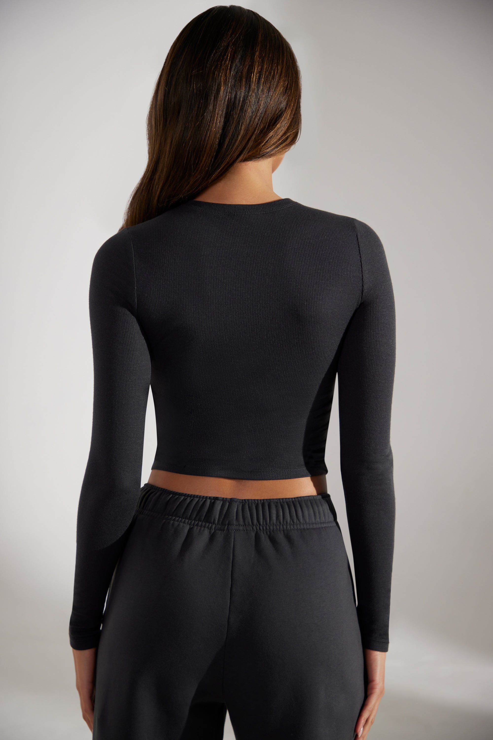 Elementary - Soft Rib Long Sleeve Top in Washed Black