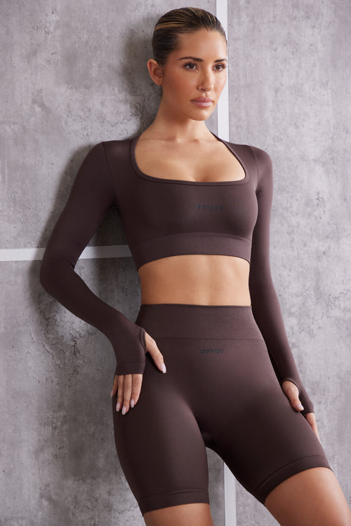 Brown Sculpt Luxe Long Sleeve Gym Top, PrettyLittleThing CA