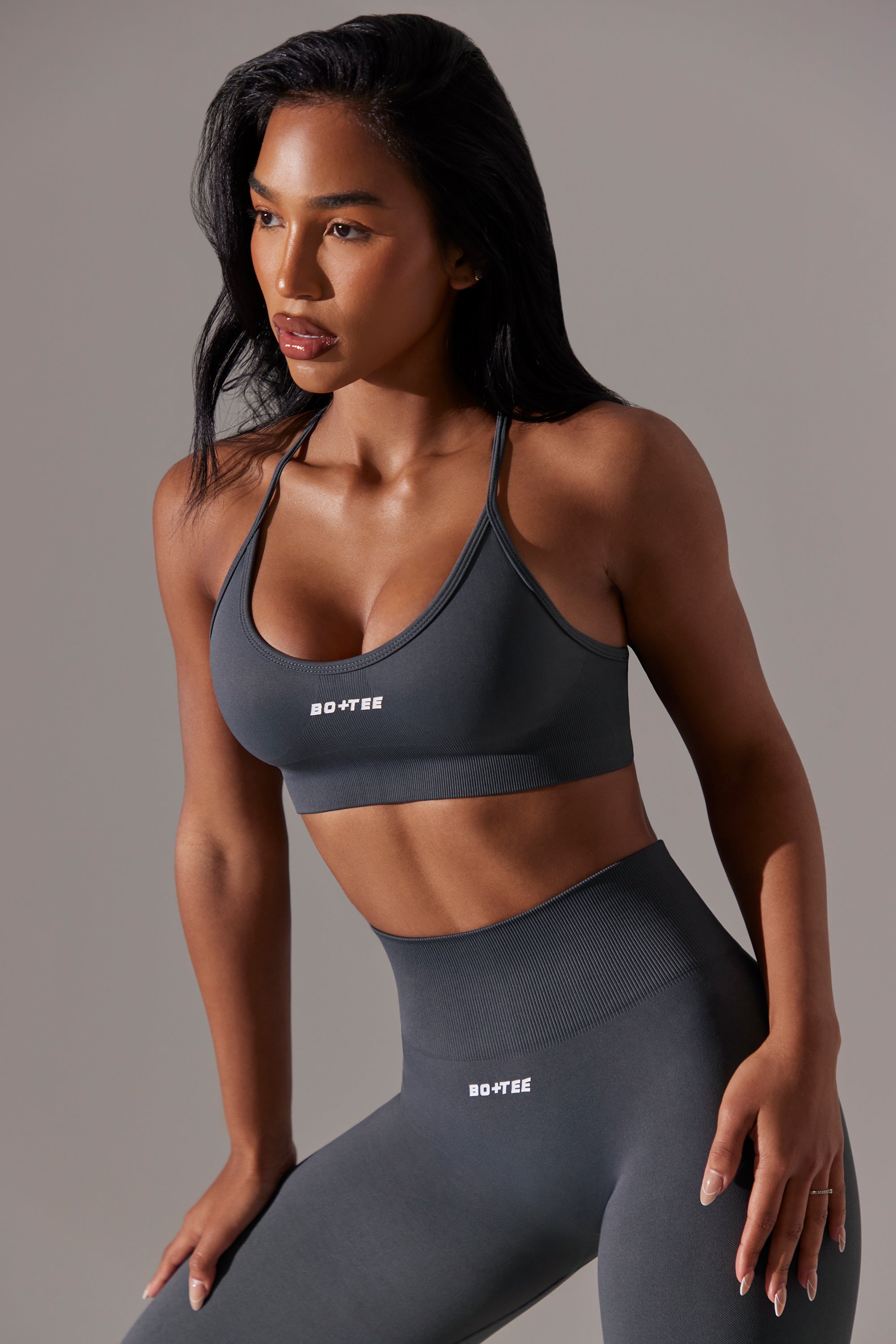 Constant Scoop Neck Multi Strap Sports Bra in Purple