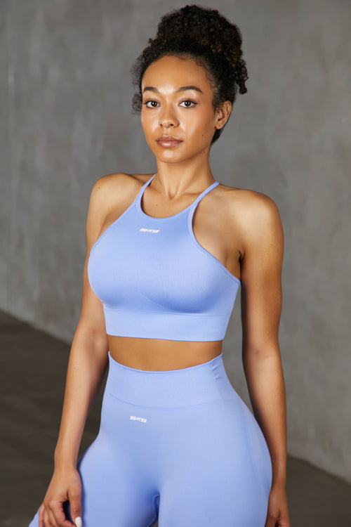 Perseverance Scoop Neck Multi Strap Sports Bra in Blue