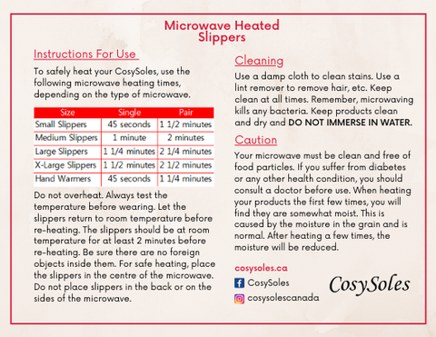 CosySoles Microwave Heated Slippers - Instructions For Use
