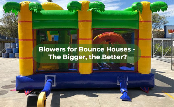 a powerful air blower is inflating a large jump house