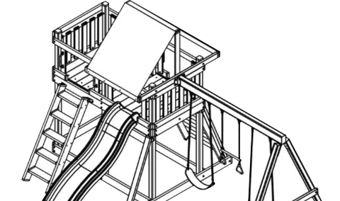 angular view of swing set with slide