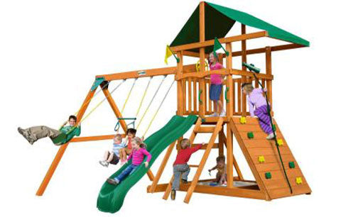 Gorilla Chateau Tower Swing Sets with climbing wall and slide