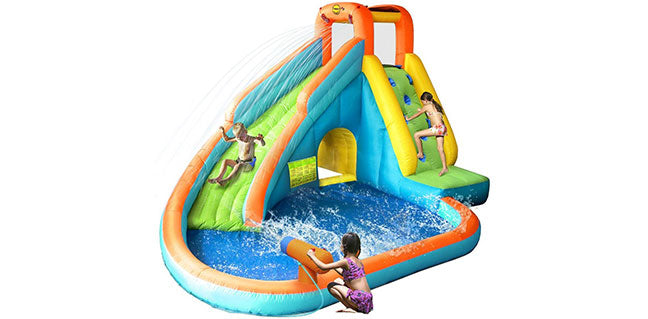 girls playing with residential water slides