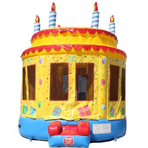 moonwalk inflatable bounce house with birthday cake theme