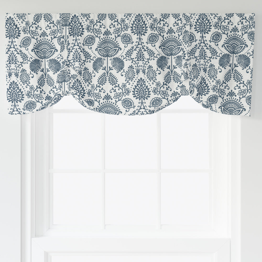 tie-up valance in silas italian denim blue country floral