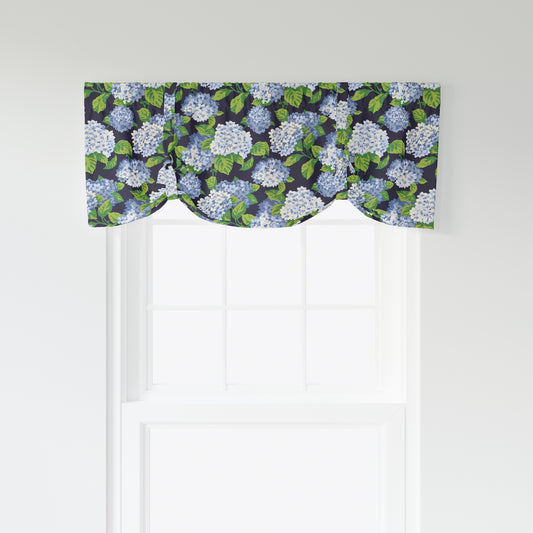 Bluebell Hydrangea Floral Scalloped Window Valance