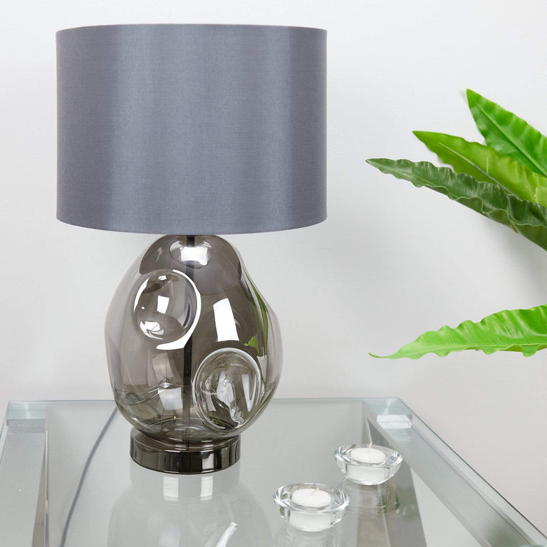 Quinn Smoked Glass Table Lamp with Grey Shade Taskers