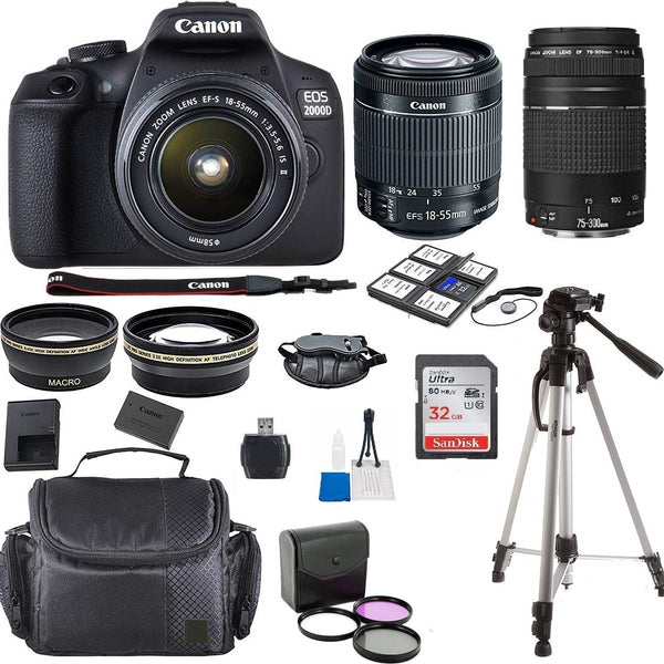 Ted's Canon EOS 2000D 24.1MP Wi-Fi Digital SLR Camera with 18-55mm Lens and  32GB Accessory Bundle 