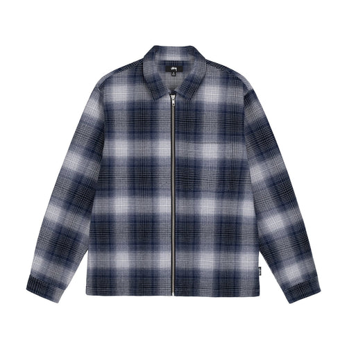 Stussy Shadow Plaid Sherpa Zip Shirt - Navy – Ninetimes Skateshop