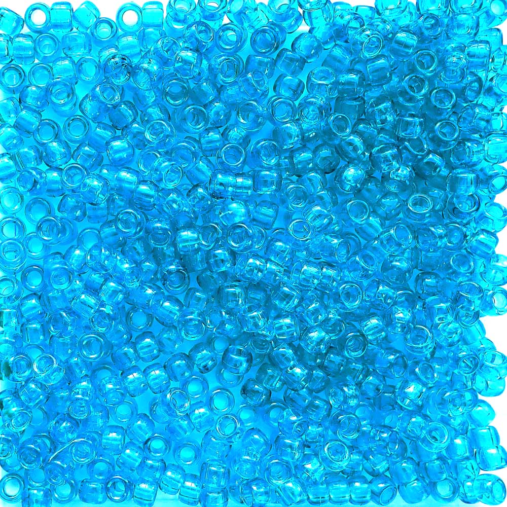 Turquoise Transparent Plastic Craft Pony Beads 6x9mm, 500 beads