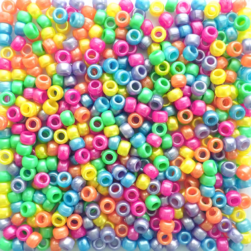 Party Mix Multi-Color Plastic Pony Beads 6 x 9mm, 500 beads