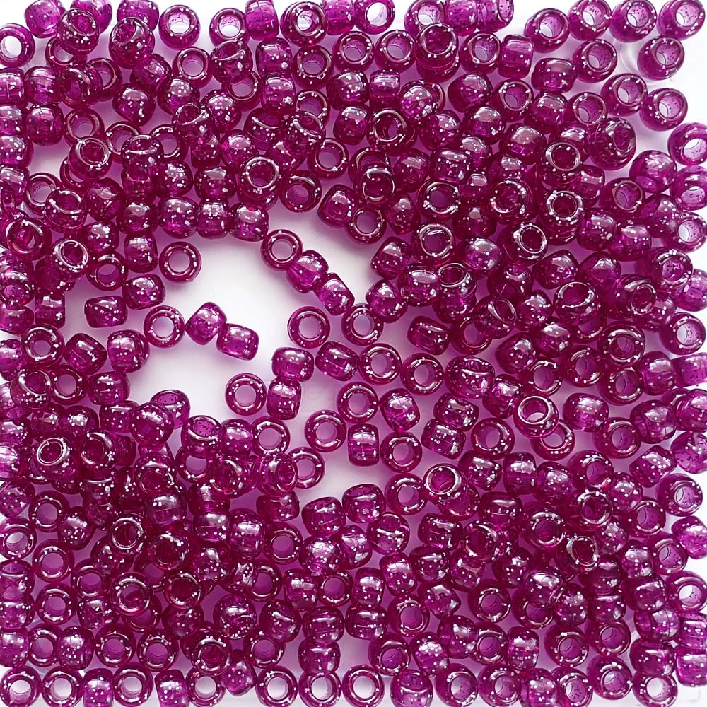 Dark Violet Purple Glitter Plastic Pony Beads 6 x 9mm, 500 beads