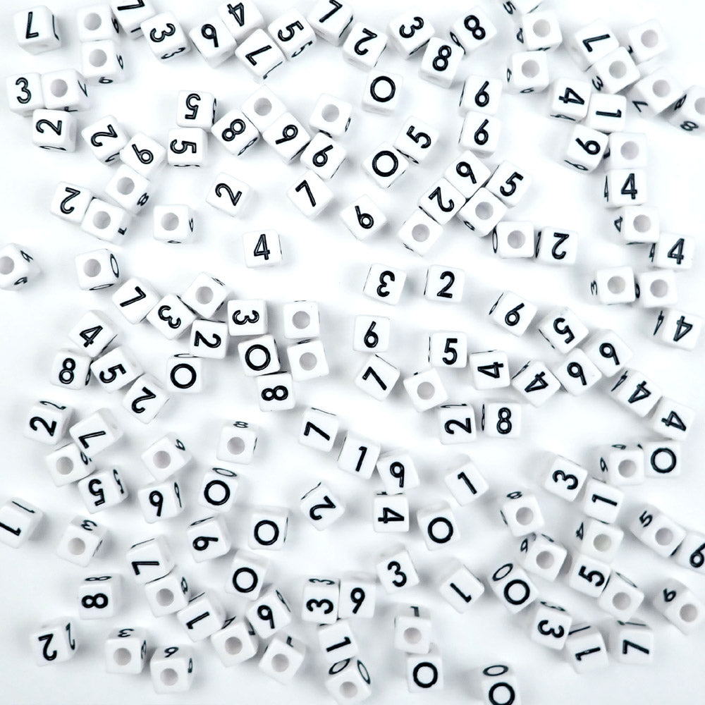 Plastic White Mixed Alphabet Beads, 6mm Cube, (Horizontal), 800 beads