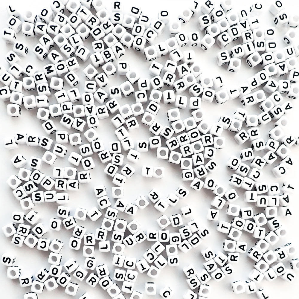 Alphabet Beads, Cube Opaque, 7mm, 25-pc, White, All Letters