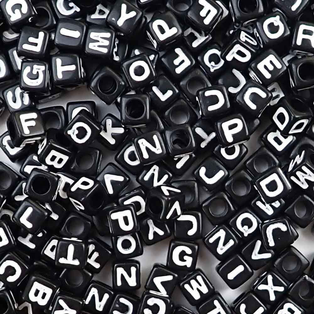 Alphabet Beads 7mm 250/Pkg-White Round With Black Letter, 1 - City