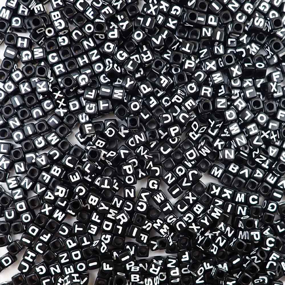 100 Silver and Black 7mm Alphabet Beads, Acrylic Metallic Letter Beads J7