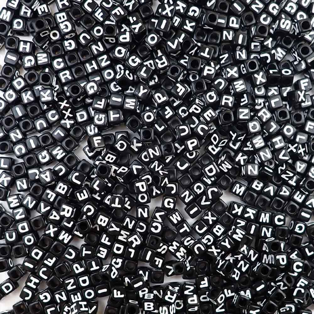 Plastic White Mixed Alphabet Beads, Round 7mm, (Horizontal), 1000