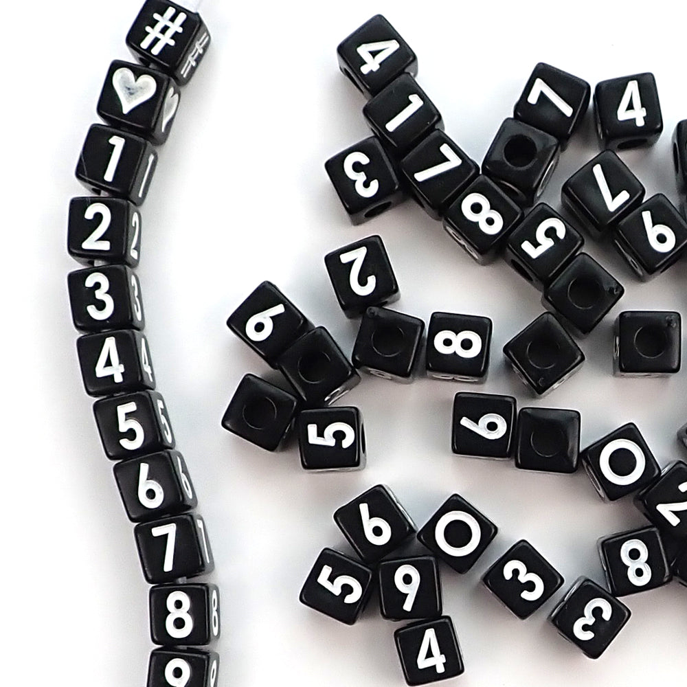 O Letter and Number Beads in Black With White Letters, 0 Beads, Set of 25,  7mm, Alphabet Bead, Number Beads -  Norway