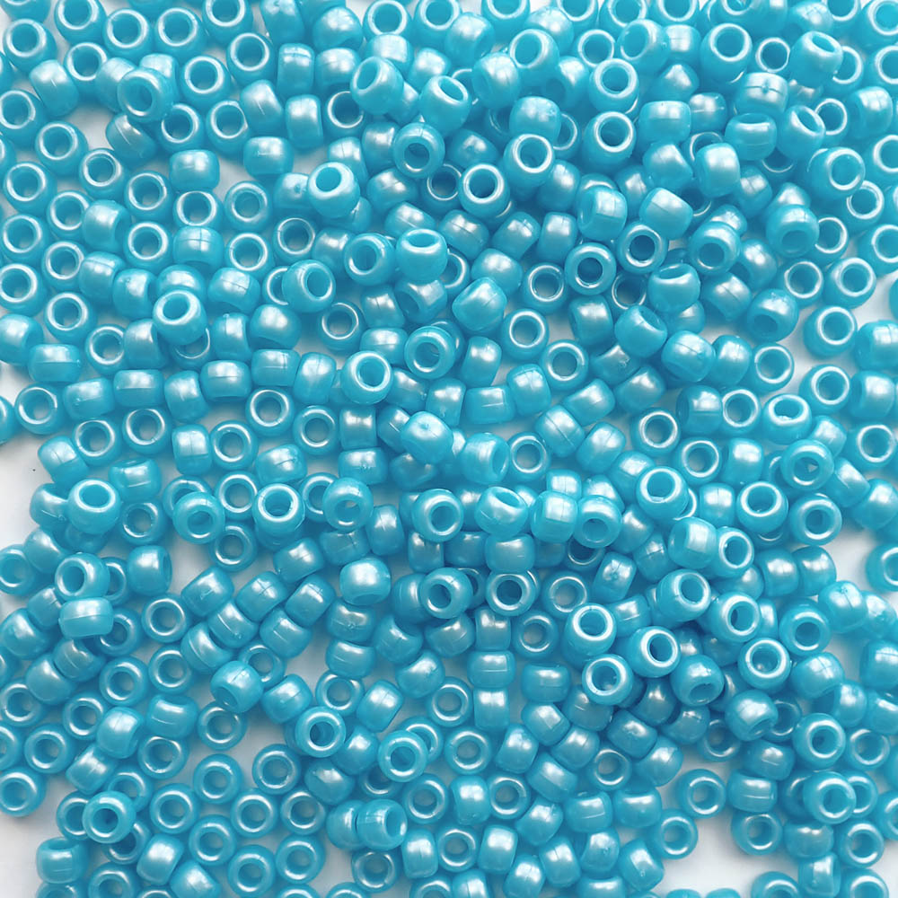 Sky Blue Pearl Plastic Craft Pony Beads 6x9mm, 500 beads Bulk Pack