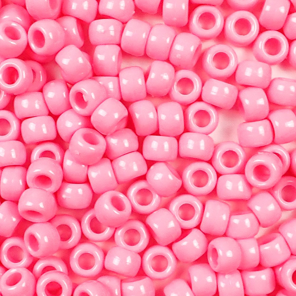 Pony Beads, 9x6mm, Opaque Neon Pink (650 Pieces)