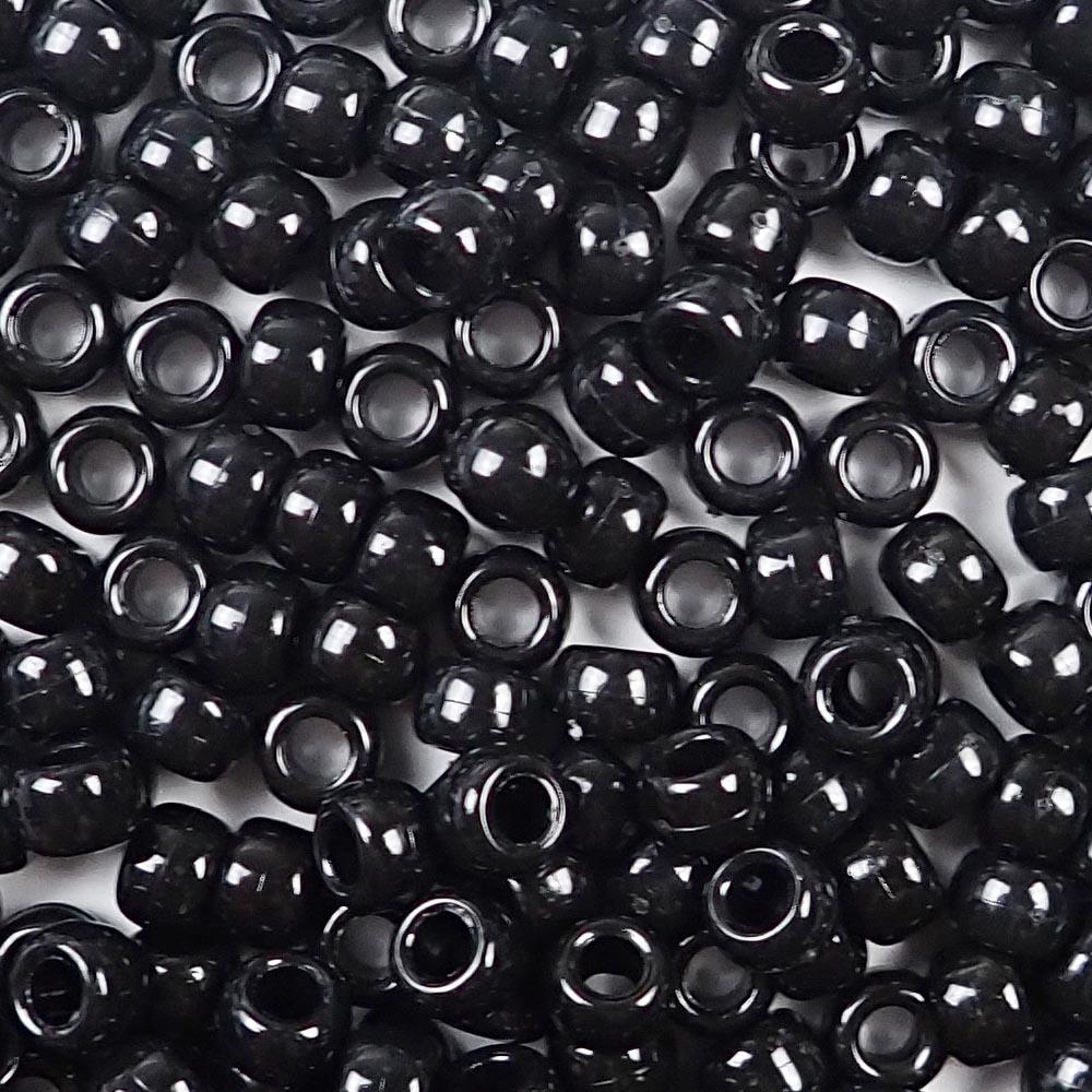 Jet Black w/ Glitter Plastic Craft Pony Beads 6x9mm, Made in the USA - Bead  Bee