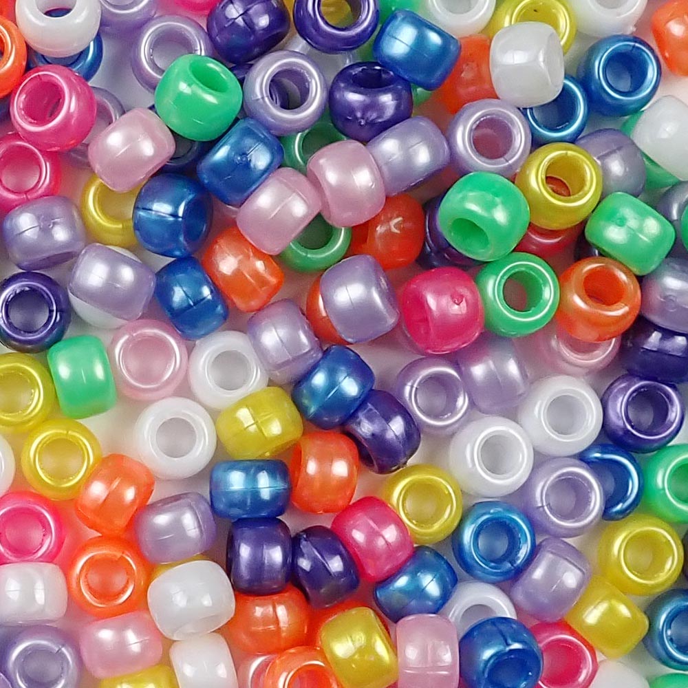 Bold Bright Mix Plastic Craft Pony Beads 6x9mm Bulk, USA Made - Bead Bee