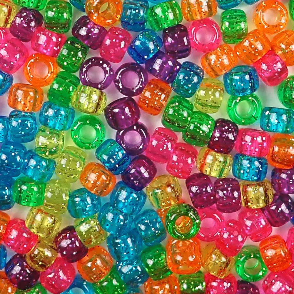 Neon Multi-color Craft Pony Beads 6 x 9mm Bulk Assortment, USA