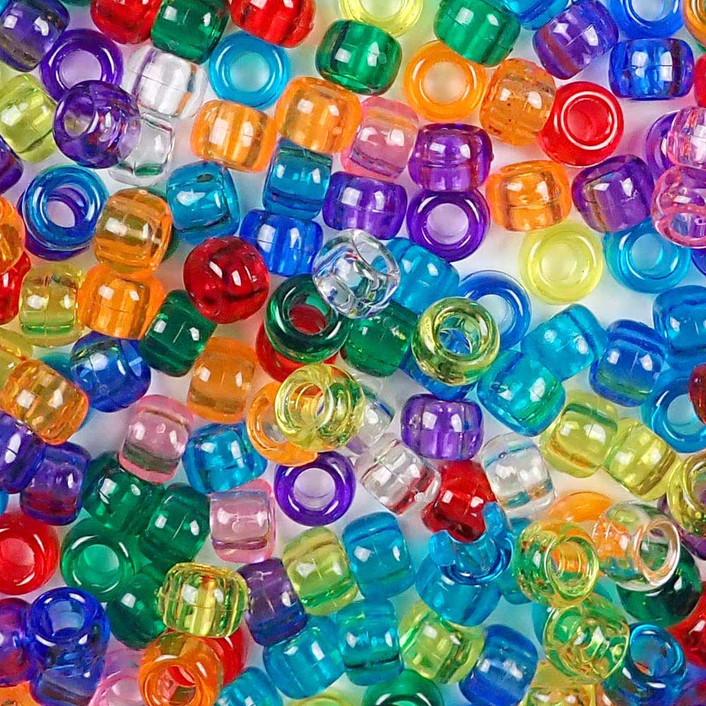 Fun Rainbow Transparent Mix Plastic Pony Beads 6 x 9mm, 150 beads