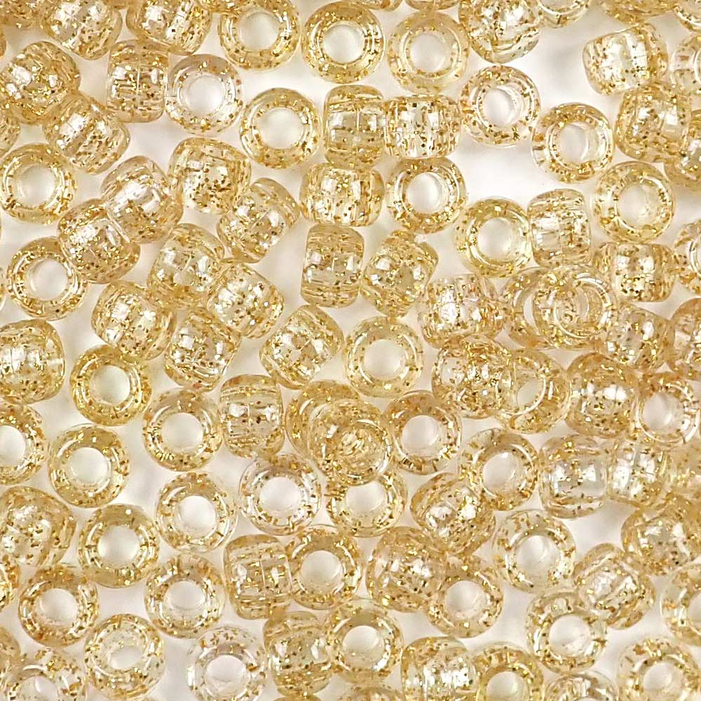 200pcs Acrylic Barrel Pony Beads 9x6mm Transparent Glitter Bead