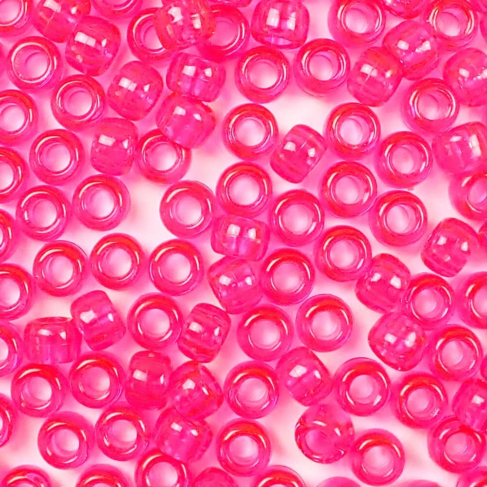 Hot Pink Glitter Plastic Craft Pony Beads 6x9mm, Bulk, Made in the