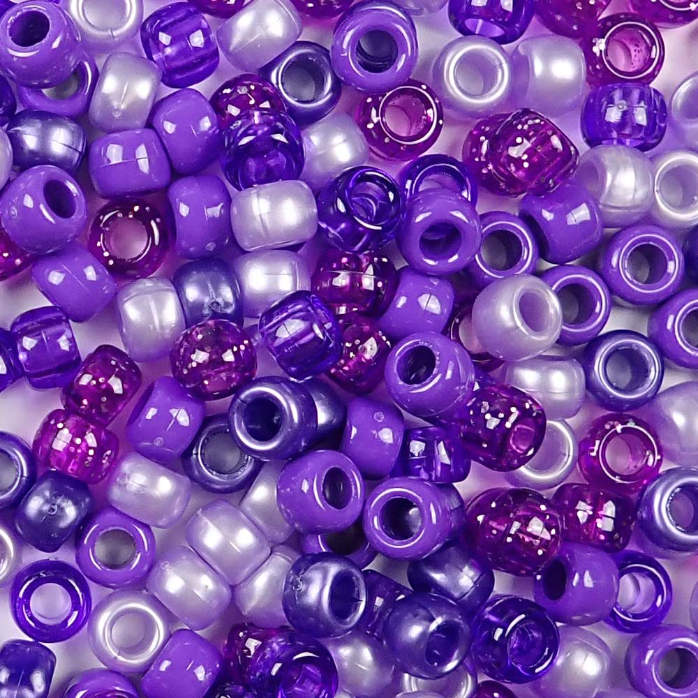 Purple Mix Plastic Craft Pony Beads 6x9mm, Bulk Assortment, USA Made