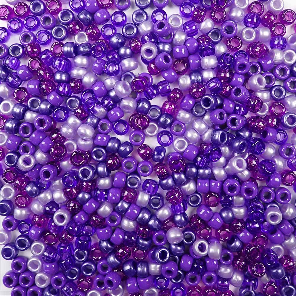 Medium Amethyst Purple Glitter Plastic Pony Beads 6 x 9mm, 500 beads