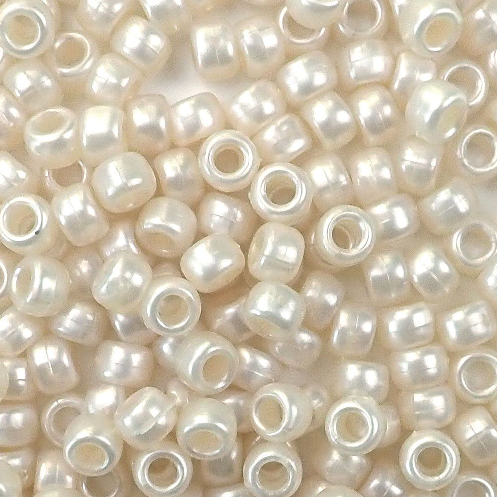 Bridal White Pearl Plastic Pony Beads 6 x 9mm, 150 beads