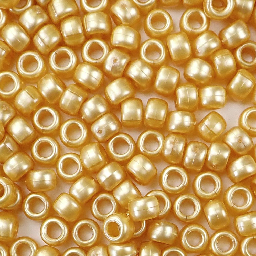 Gold Pearl Plastic Pony Beads 6 x 9mm, 150 beads